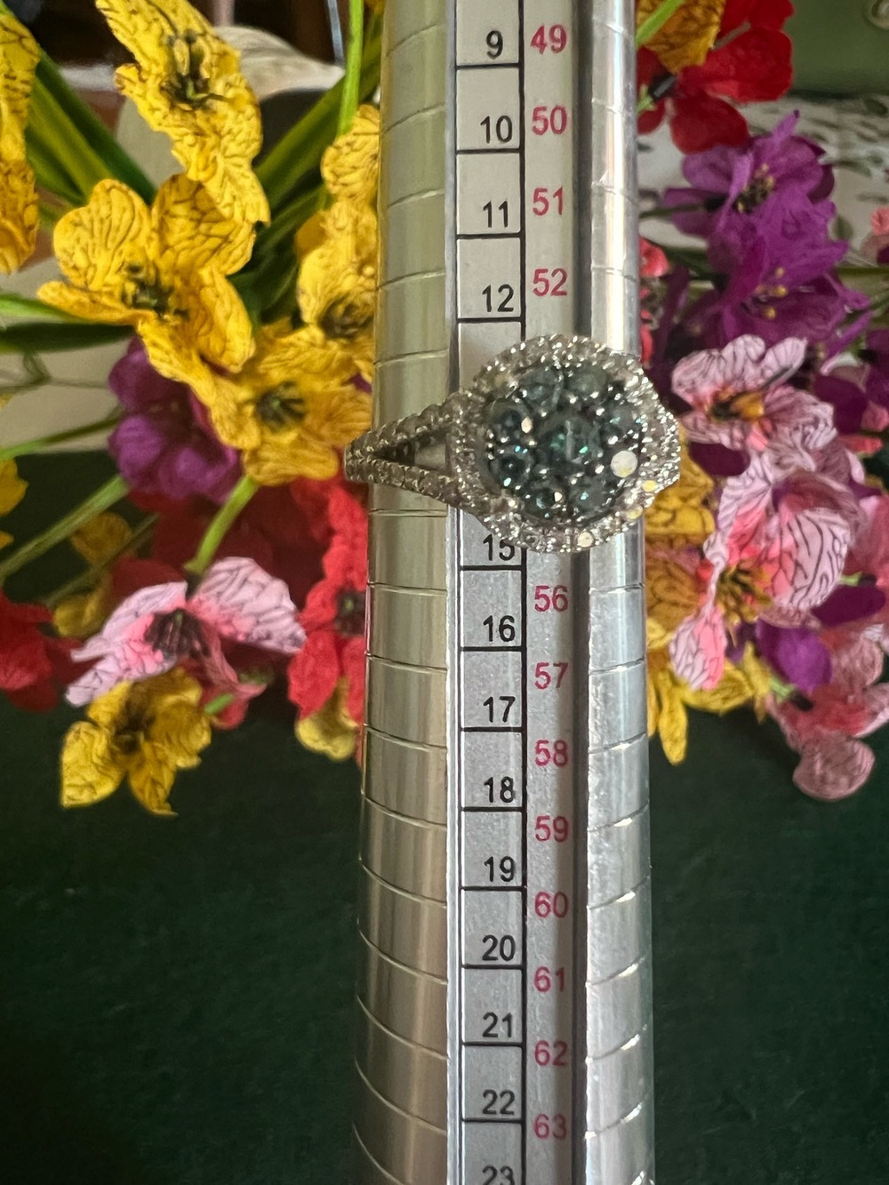 10k Solid White Gold Ring with 1 carat Blue and White Diamonds - Picture 7 of 15